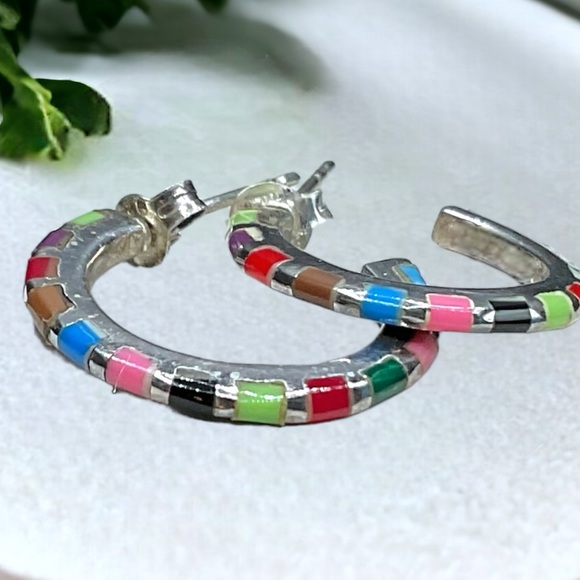 🌺Native American Sterling & Inlaid Stone Earrings - Picture 4 of 10